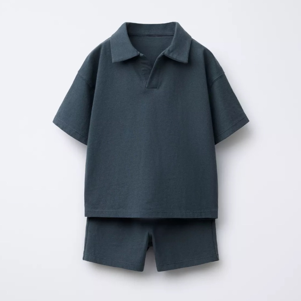 ZARA SOLID POLO AND BERMUDA JOGGING SET